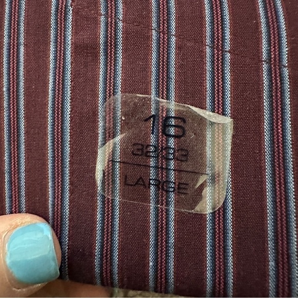 John Ashford Maroon with Light Blue Striped Button Down Shirt Size Large - Picture 9 of 10